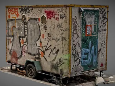 Abandonned prefab cabin Low-poly 3D model