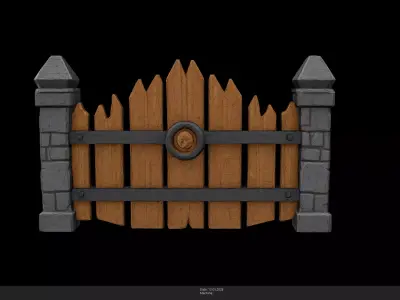 Stylized Wooden Fence Game Ready - AI Low-poly 3D model