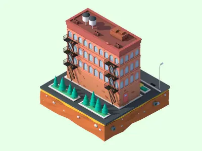 Cartoon Low Poly Brooklyn Street House  Low-poly 3D model