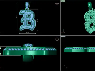 Tattoo fonts B alphabet pendent 3D print model