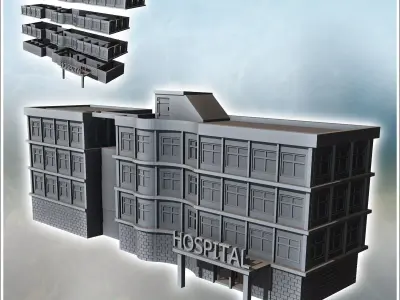 Modern Flat Roof Hospital with Wave Architecture Intact Version  3D print model