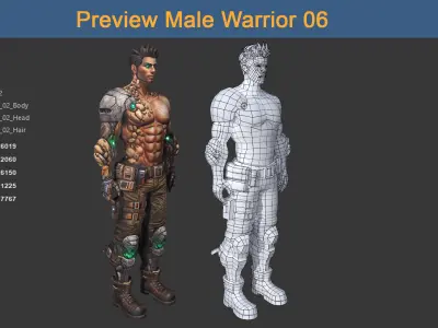 Character Male Warriors 06 - Ready for game Low-poly 3D model
