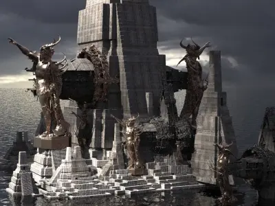 Aztec Temple Ocean City Kit bash 3D model