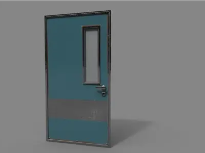 Metal Door single and double door with glass Low-poly 3D model