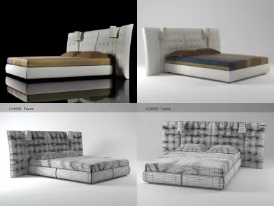 Angle bed with different headboards and pillows 3D model