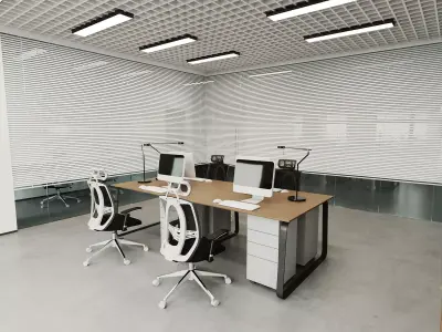 Modern Open-Plan Office Workspace with Glass Partitions 3D model