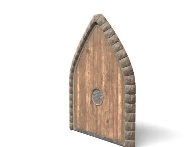 Medieval Wooden Door With Small Window Low-poly 3D model