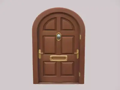 Wooden arched door with handle 3D model
