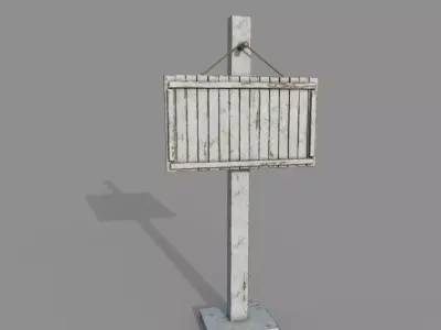 Wooden PBR White Signpost Low-poly 3D model