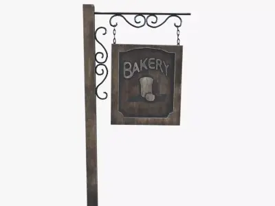 Medieval Sign Board Low-poly 3D model