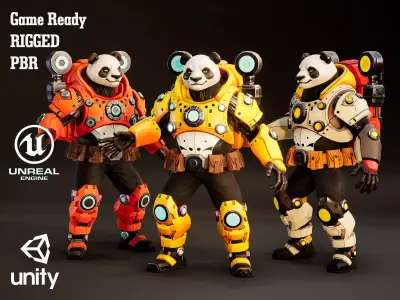 Mecha Panda Stylized Sci Fi Panda Game Character 3 Skins Low-poly 3D model