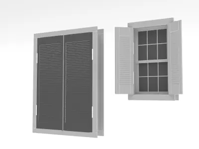 Village window with wooden cover Low-poly 3D model