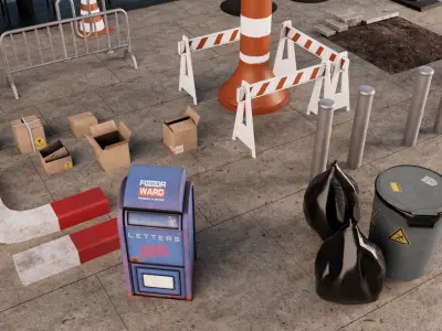  high-quality low-poly 3D urban props pack Low-poly 3D model