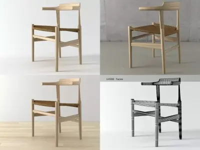 PP68 four wooden chairs 3D model