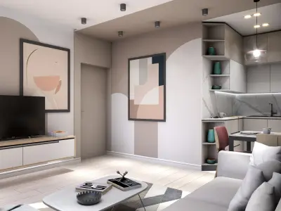 Living Room - Kitchen and bedroom 3D model