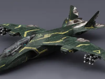 Futuristic Damaged Fighter Aircraft 3D model