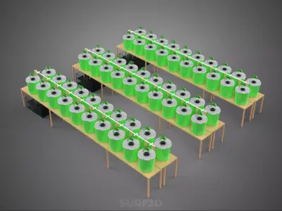 LAYOUT PARALLEL ARRAY ROW INDOOR DUTCH BUCKET HYDROPONIC SYSTEM 3D model