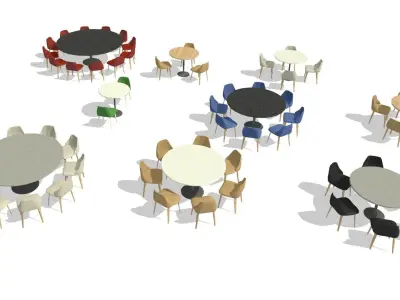 Parametric Revit Round Table Chair Configuration Setups Family 3D model