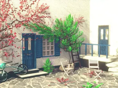 Greek house front facade 3D model