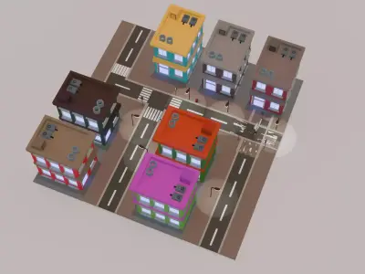 Low poly Street Block Free low-poly 3D model