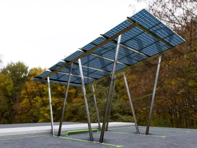 Lowpoly Solar Carport-W Types-Steel Structure Low-poly 3D model