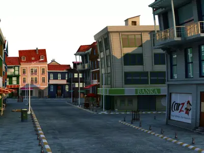 3D Cartoon Bank Street 3D model