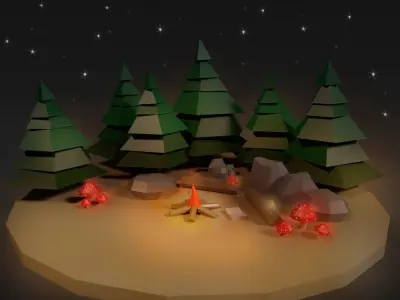 Nature Scene Low poly  Low-poly 3D model