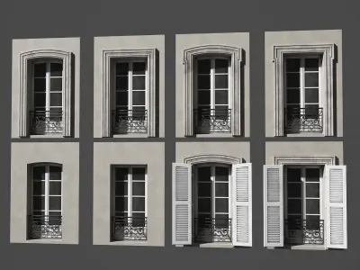 Modular french window Low-poly 3D model