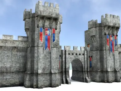 Medieval City Walls - Modular Low-poly 3D model