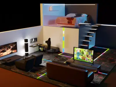 Gamers Dream Room Low-poly 3D model