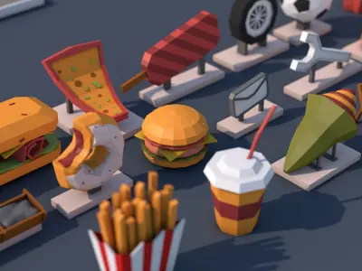 Roads  Rooftop  Street Elements 3 in 1 Low-poly 3D model
