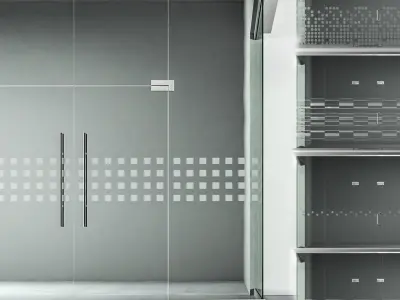 A set of glass partitions with sandblasted images 3D model