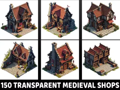150 Transparent Medieval Shops Game Assets Texture