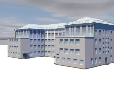 Factory office building on cloudy day Low-poly 3D model