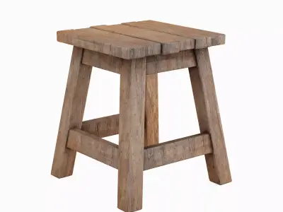 Medieval Wooden Stool 05 Low-poly 3D model