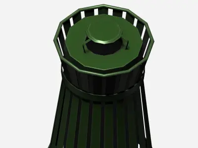 Green circular cage type trash can with tap cover Low-poly 3D model