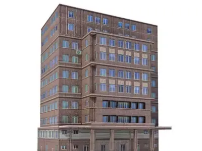 10 Stories Building With Front Drive Thru Carport 3D model