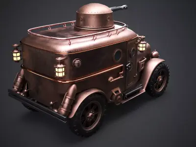 Steampunk Armored Van 3D Model Low-poly 3D model