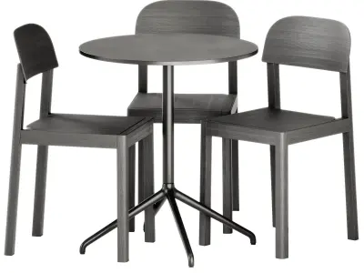 Wooden Workshop Chair and Still Cafe Table Round 65 by Muuto 3D model