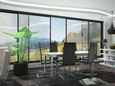 Kitchen Dining And Living Room 3D model