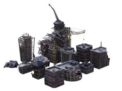 Apocalyptic Building Pack  Low-poly 3D model