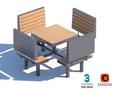 Outdoor Picnic Table Set with Backrest Seating for Public Spaces 3D model