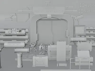 30  Low poly Sci-Fi Props Kitbash set Low-poly 3D model