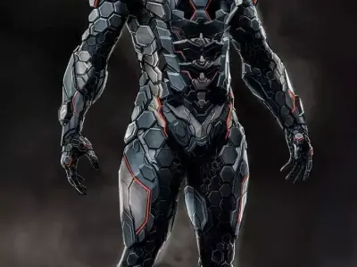 Futuristic Robot Suit 3D High-Tech Armor Hexagonal Design Low-poly 3D model
