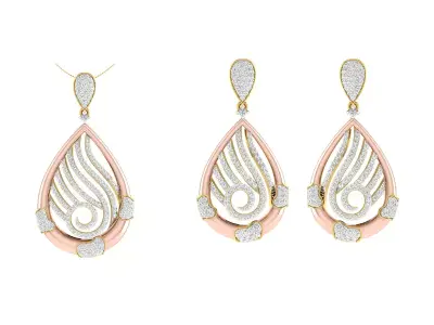Women Pendant Earring Sets 3dm STL OBJ FBX Renders Details 3D print model 10