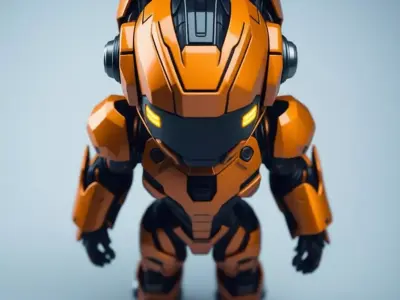 Orange Mech Robot 3D Model Glowing Eyes Chibi Design Low-poly 3D model
