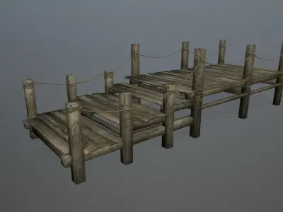 Wooden Pier Set Low-poly 3D model