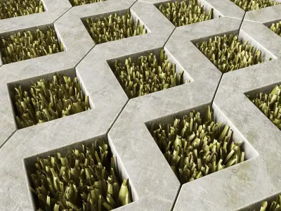 Ecoparking square of grass in middle of concrete floor 3D model