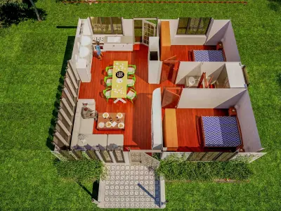Bungalow Interior And Exterior 3D model