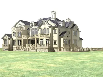 Villa house on grassy field 3D model buy